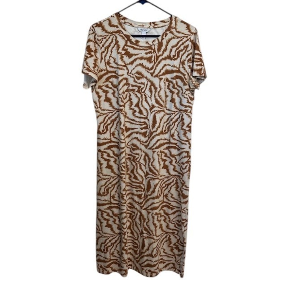 Nine West Midi Dress Brown Zebra Print Casual T-Shirt Dress Large